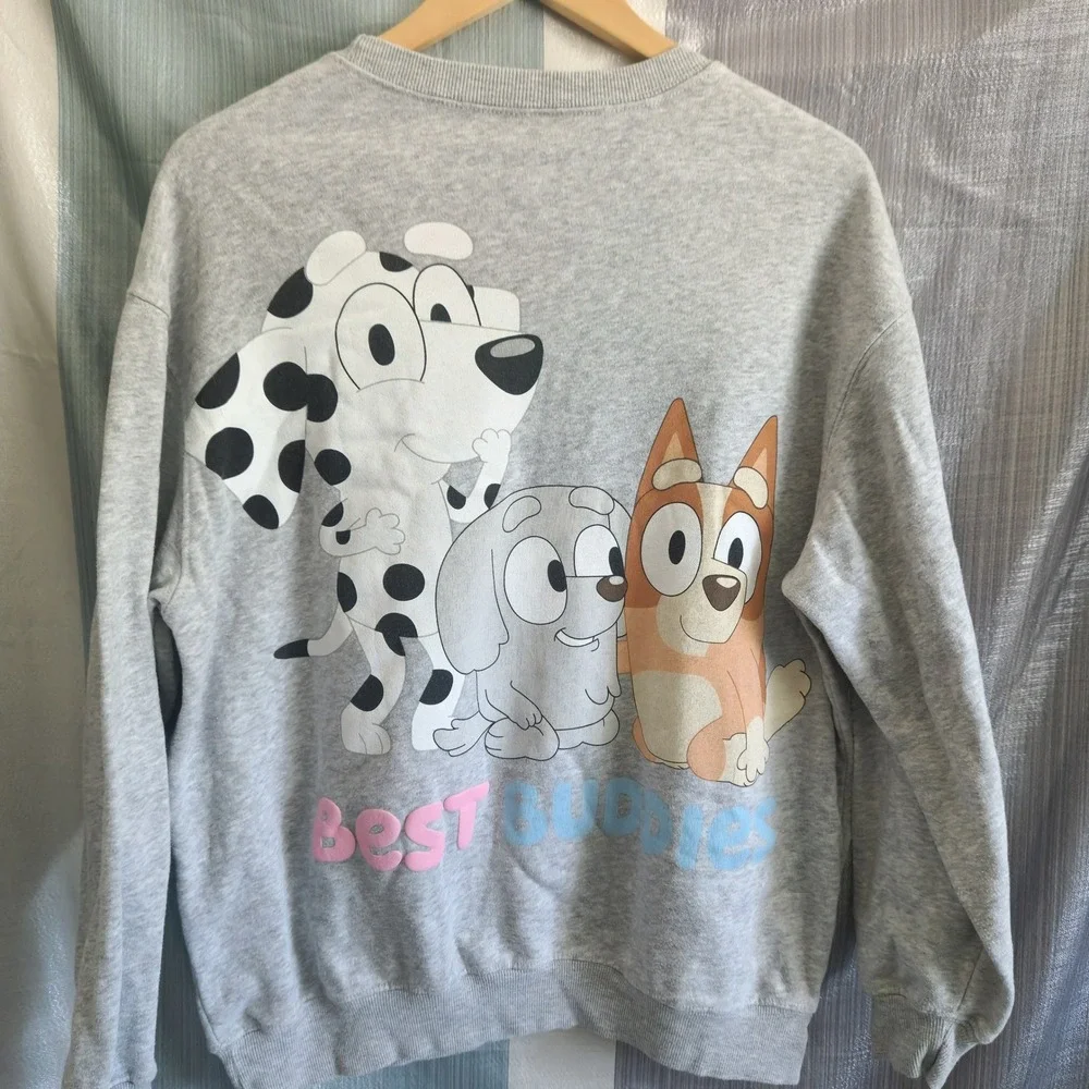 Bluey Best Buddies Heather Gray Graphic Sweatshirt Hybrid Apparel L Cozy Cartoon
